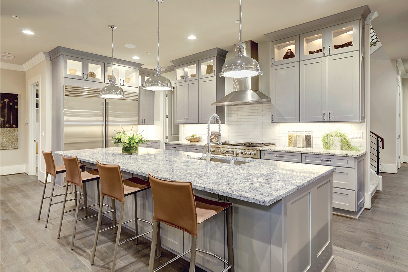 White kitchen design in new luxurious home